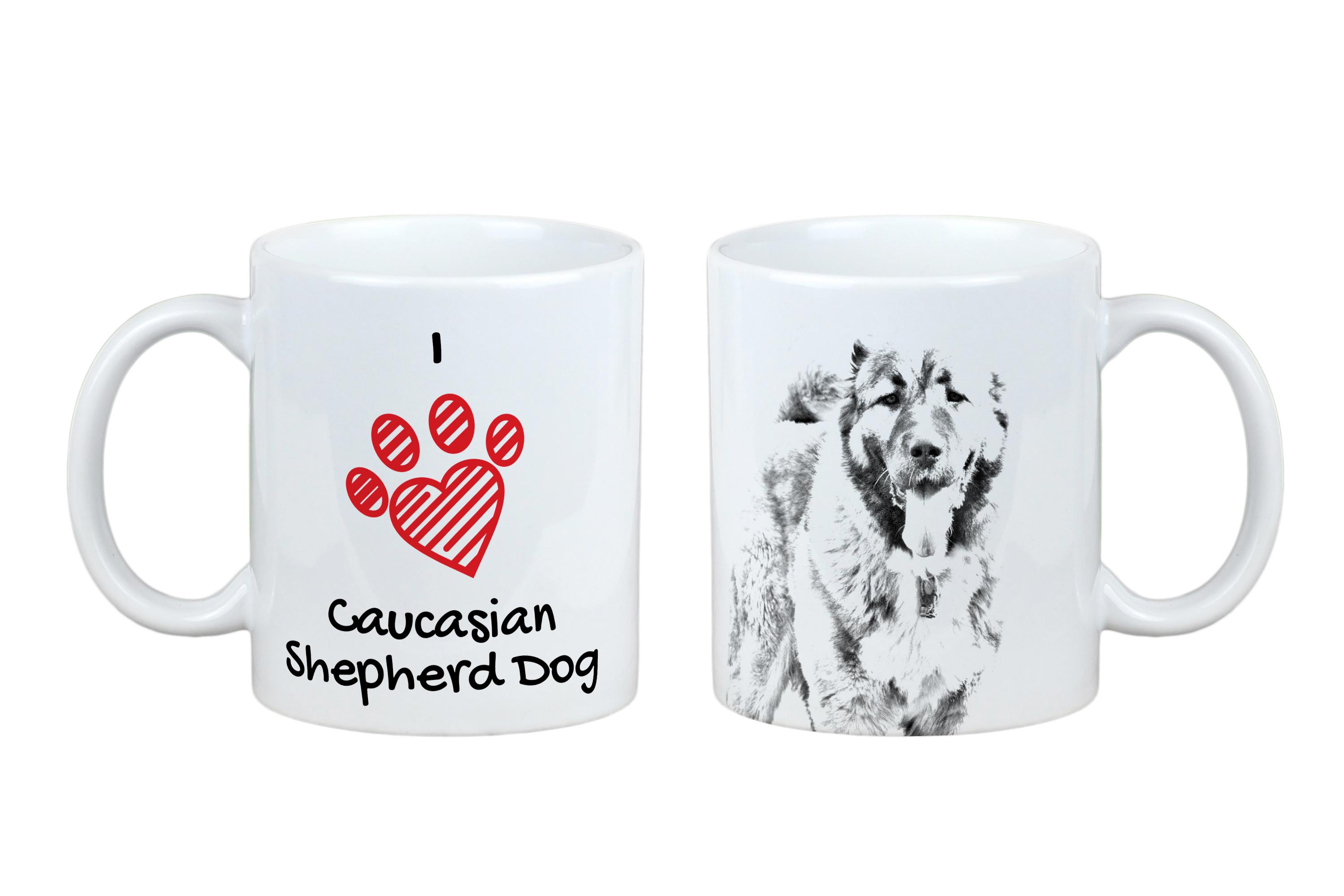 

Caucasian Shepherd Dog, Caucasian Ovcharka - cup with a dog, cute cup with graphics, a gift with your photo from the Art-Dog brand білий
