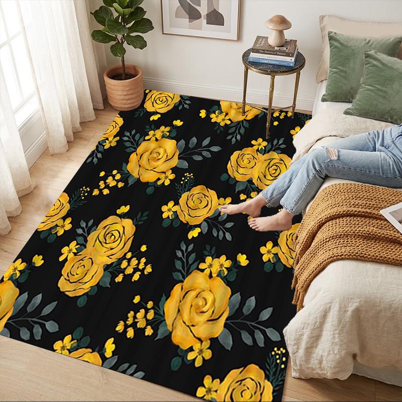 Yellow Roses Living Room Nonslip Area Rug Soft Carpet For Bedroom Game Playroom Sofa Office Home Decor Doormat Christmas Gift C9301395