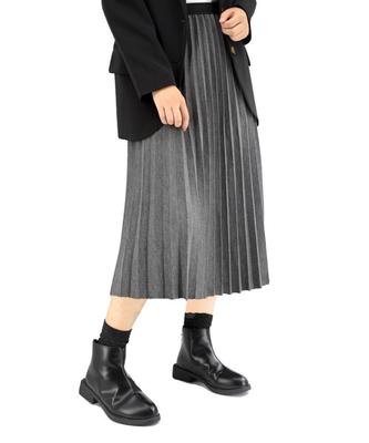 Riaminy Pleated Midi Elastic Long Office Elastic Beautiful Solid Color Women's Skirt, Below-the-Knee, Length, Waist, A-Line, Skirt, Cute, Wear, Waist,