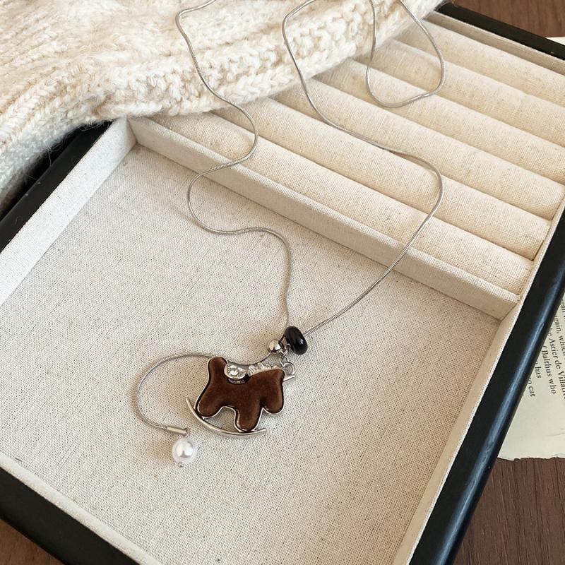 

Fashion Simple Flocking Zircon Pony Pendant Necklace Versatile Metal Sweater Chain Pendant Necklace Jewelry Accessories Gifts A2
