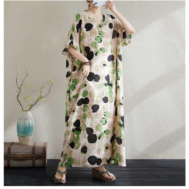 Summer Cotton and Linen Printed Loose and Simple Long Skirt, Women's Skirt Thin