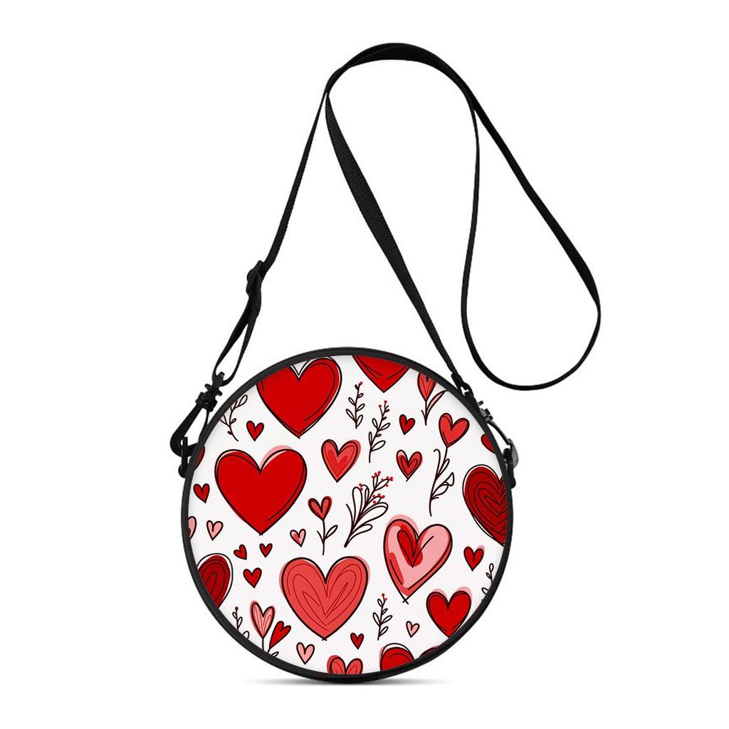 Love Print Round Shoulder Bag Casual Messenger Bag for Woman Best Gifts 2D Flat Casual Daily Crossbody Bag