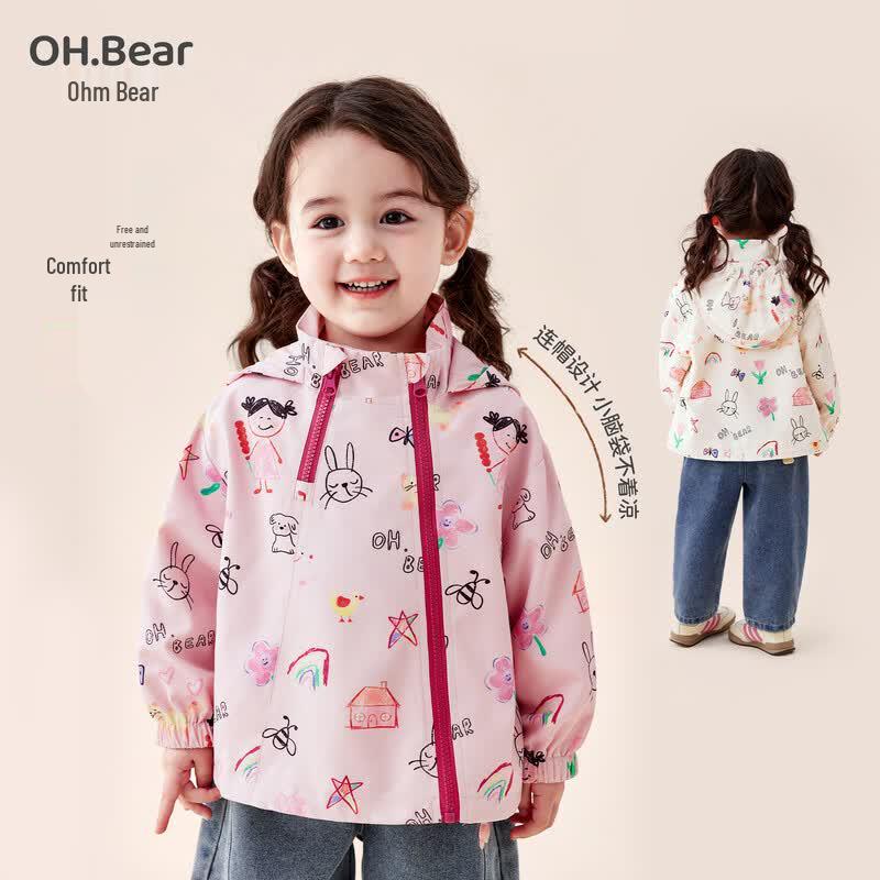 OUMUXIONG Girls' 2026 Autumn Windproof Waterproof Outdoor Jacket