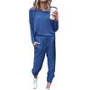 R20 2Pc Frauen Reine Farbe Anzug Langarm Freizeit Pocket Home Jogginghose Sets