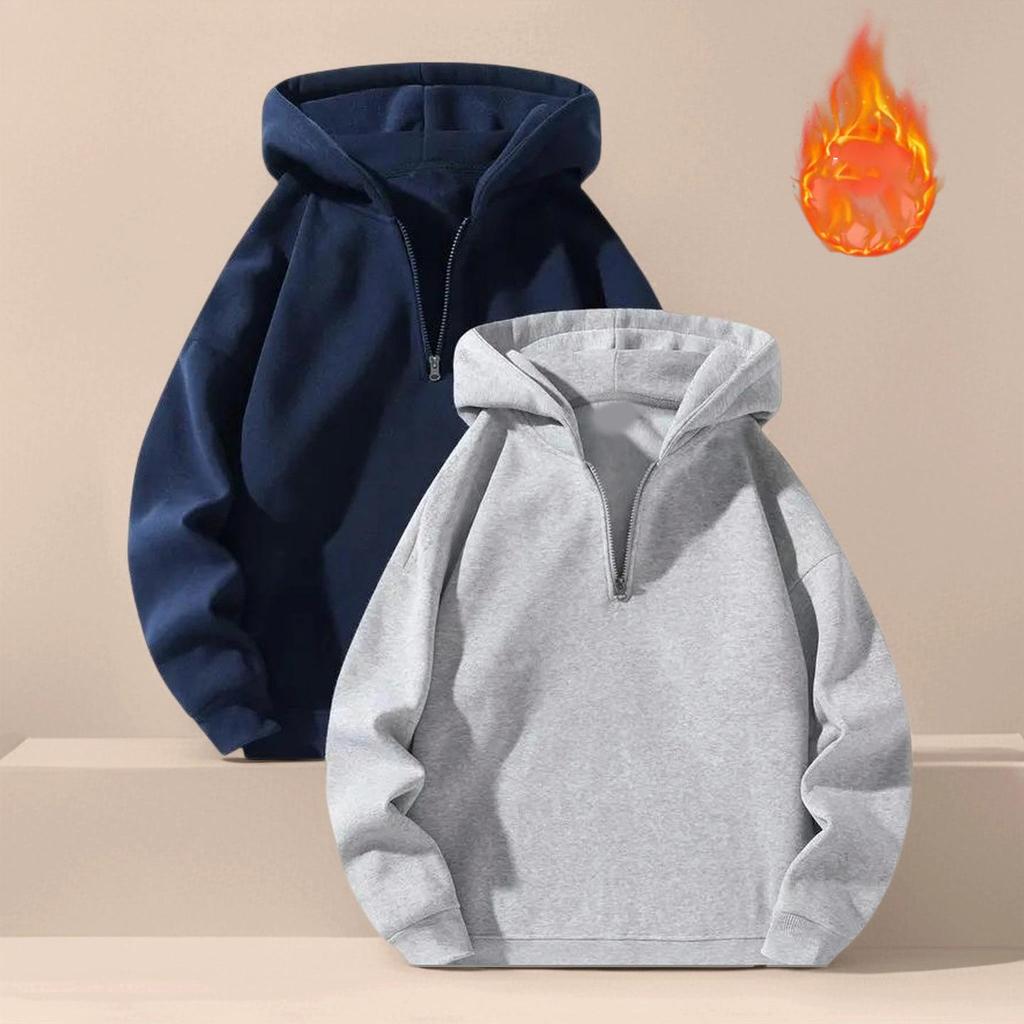 Herren Kapuzenpullover mit halbem Reißverschluss, einfarbig, langärmelig, Herbst, locker, Sport, warm, Sweatshirts, modisch, lässig, Pullover