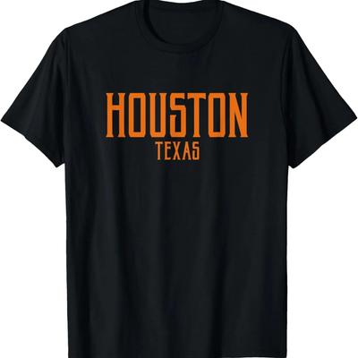 Houston Texas Text Orange Print T-Shirt