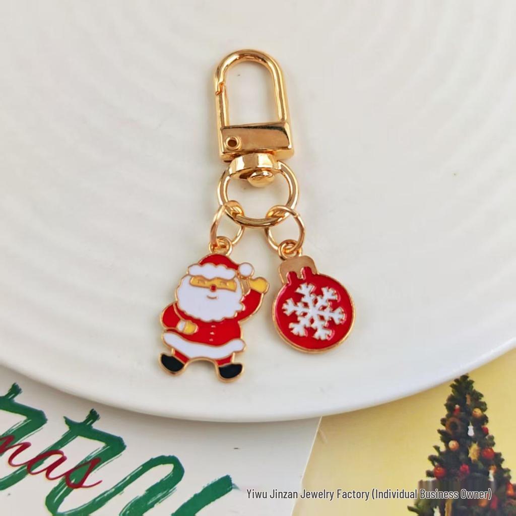 Festive Christmas Keychain: Metal Tree, Snowman & Santa Bag Charm – Stylish Small Gift