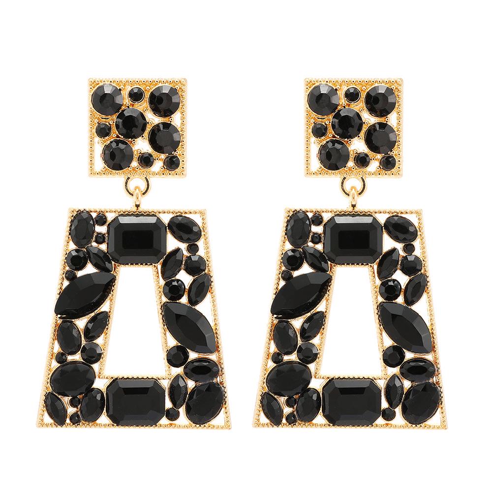 Cercei Geometrici Trapezoidali Retro din Aliaj cu Strassuri: Cercei lungi eleganți de lux pentru femei