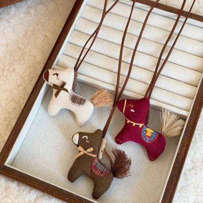 Cute Cartoon Fabric Plush Pony Pendant Necklace for Women Long Rope Sweater Chain Fashion Jewelry Accessory