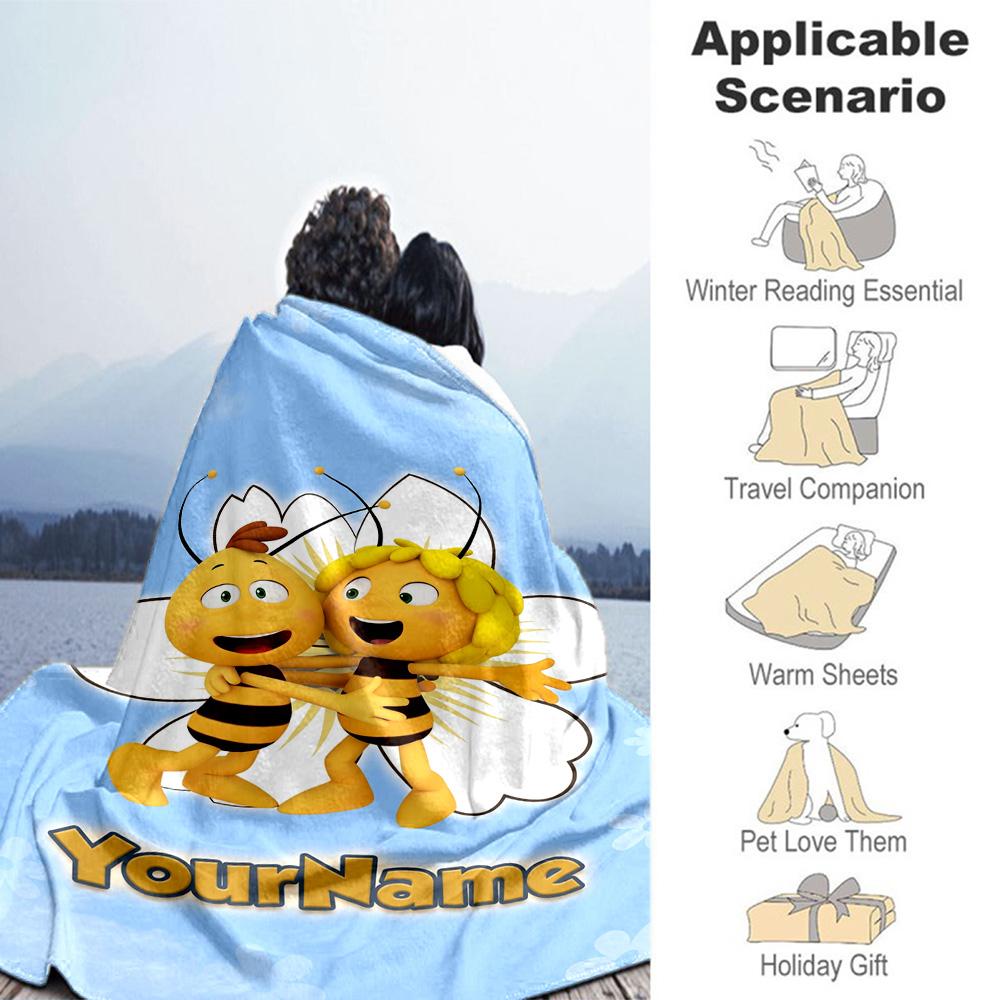 Biene Maja Customize Your Name Blanket Lightweight Personalized Blanket Ultra-Soft Suitable for Living Room Bedding Home Decor Bed