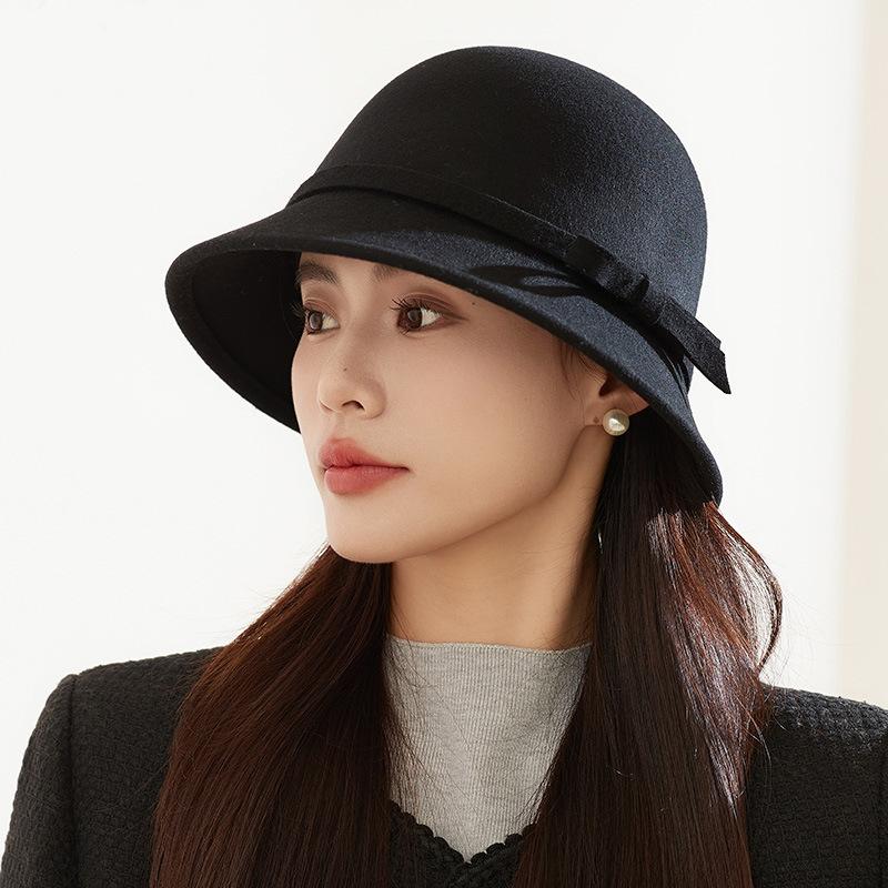 Winter hat women's big head circumference felt hat high-end sense elegant temperament top hat basin hat