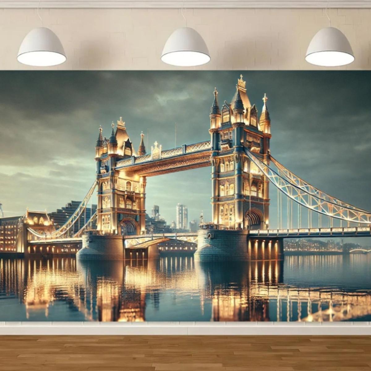 2D flat 1-piece set of the London Tower Bridge night scene background suitable for living room bedroom and office. 47.2x31.5inch/120*80cm