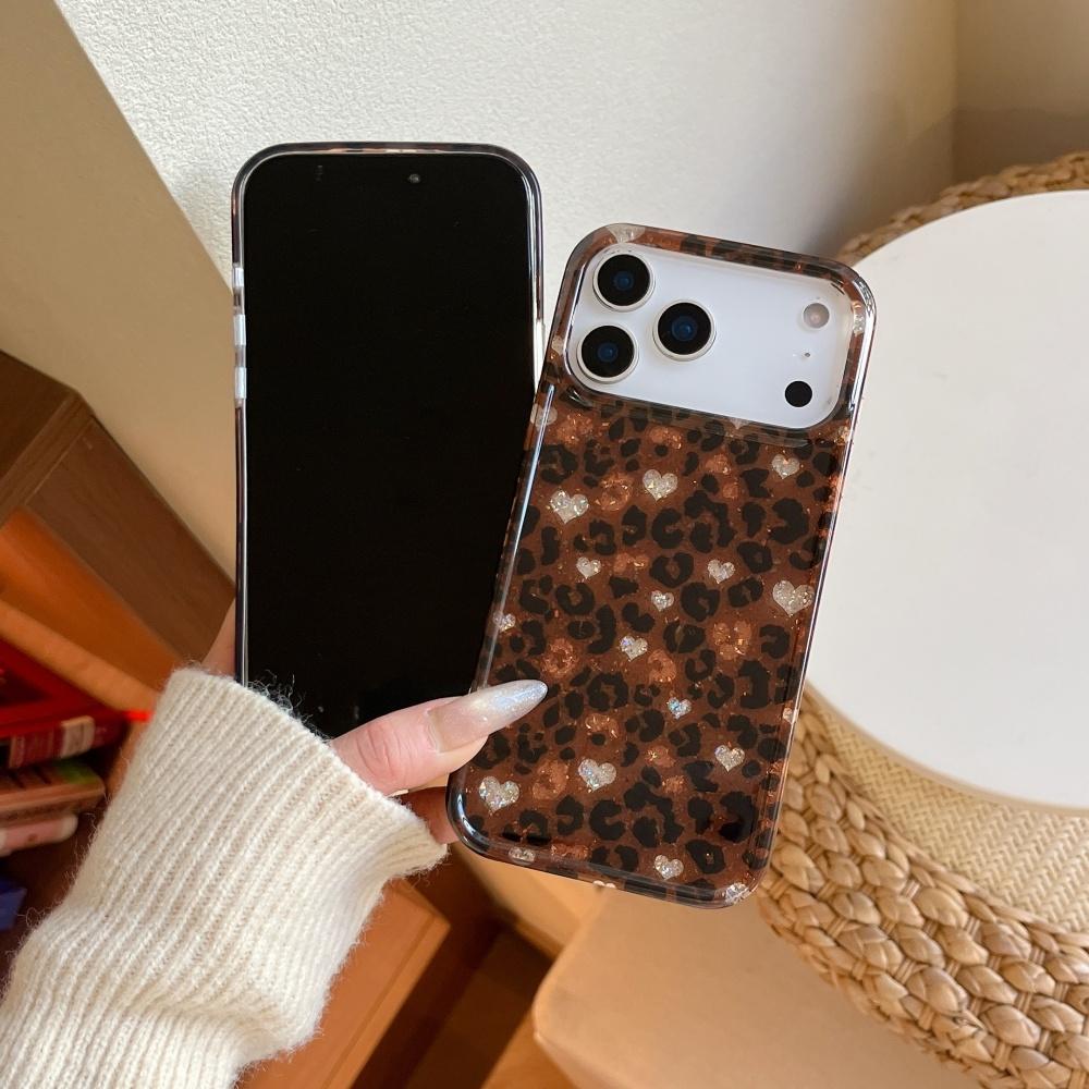 Love brown leopard print is suitable for Apple 17 mobile phone case iphone16promax new 15 double layer 14 anti-drop protective case 13 advanced sense