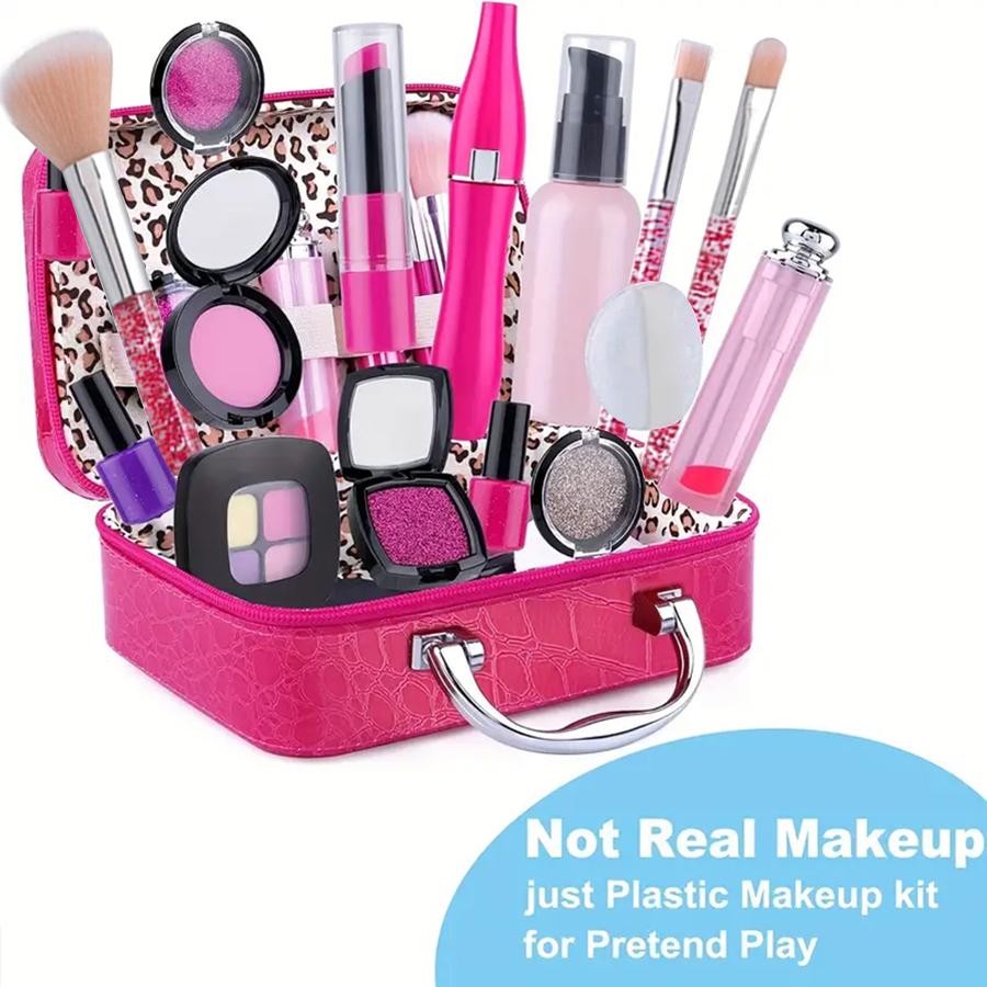 Pretend Makeup Kit for Girls, Pretend Play Makeup Set for Kids - with Christmas Birthday Makeup Bag, Toy Makeup Set for Toddlers