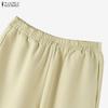 ZANZEA Damen Lässige Elastische Taille Lockere Cropped Hose