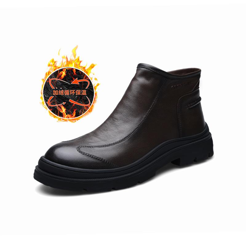 

2025 direct supply thick-soled Chelsea boots men s leather short boots zipper, autumn and winter one-pedal locomotive trend Martin boots 44