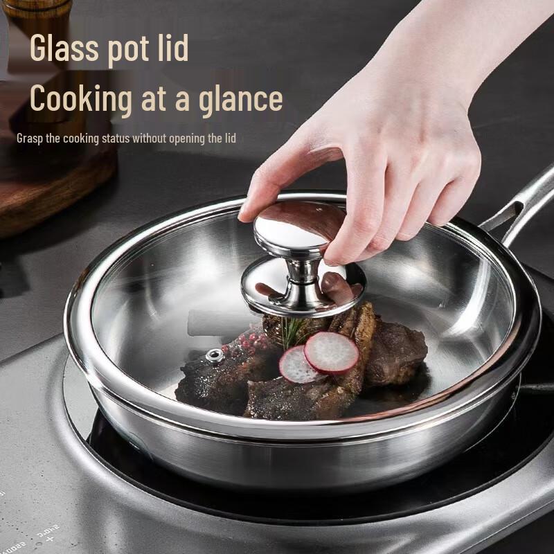 HUIHUADU 304 Edelstahl Antihaft-Bratpfanne mit Deckel