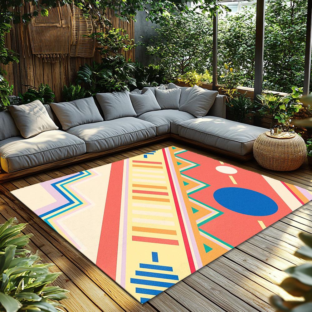 Boho Area Rug Non Slip Indoor Outdoor Mat Washable Modern Abstract Geometric Carpet Living Room Decor Home Accent