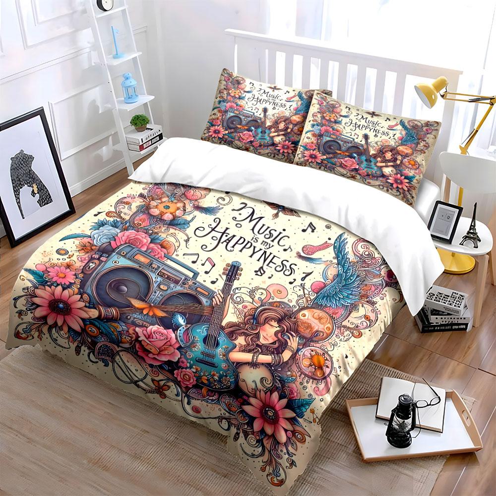 Floral Music Art Set Decor Multiple sizes kid's and adults' bedroom Exquisite 3PC bedding set, gift
