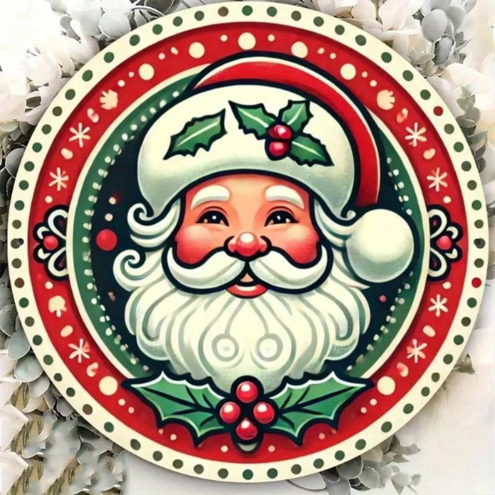 Vintage Santa Claus Metal Tin Sign Round Wall Decor for Home Bar Cafe