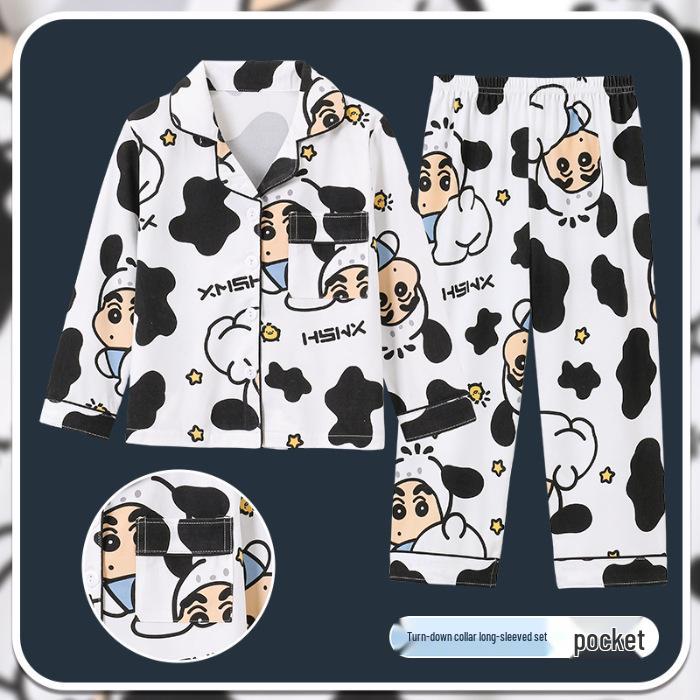 Spring & Autumn Cotton-Feel Girls' Cardigan Pajama Set - Long Sleeve & Pants