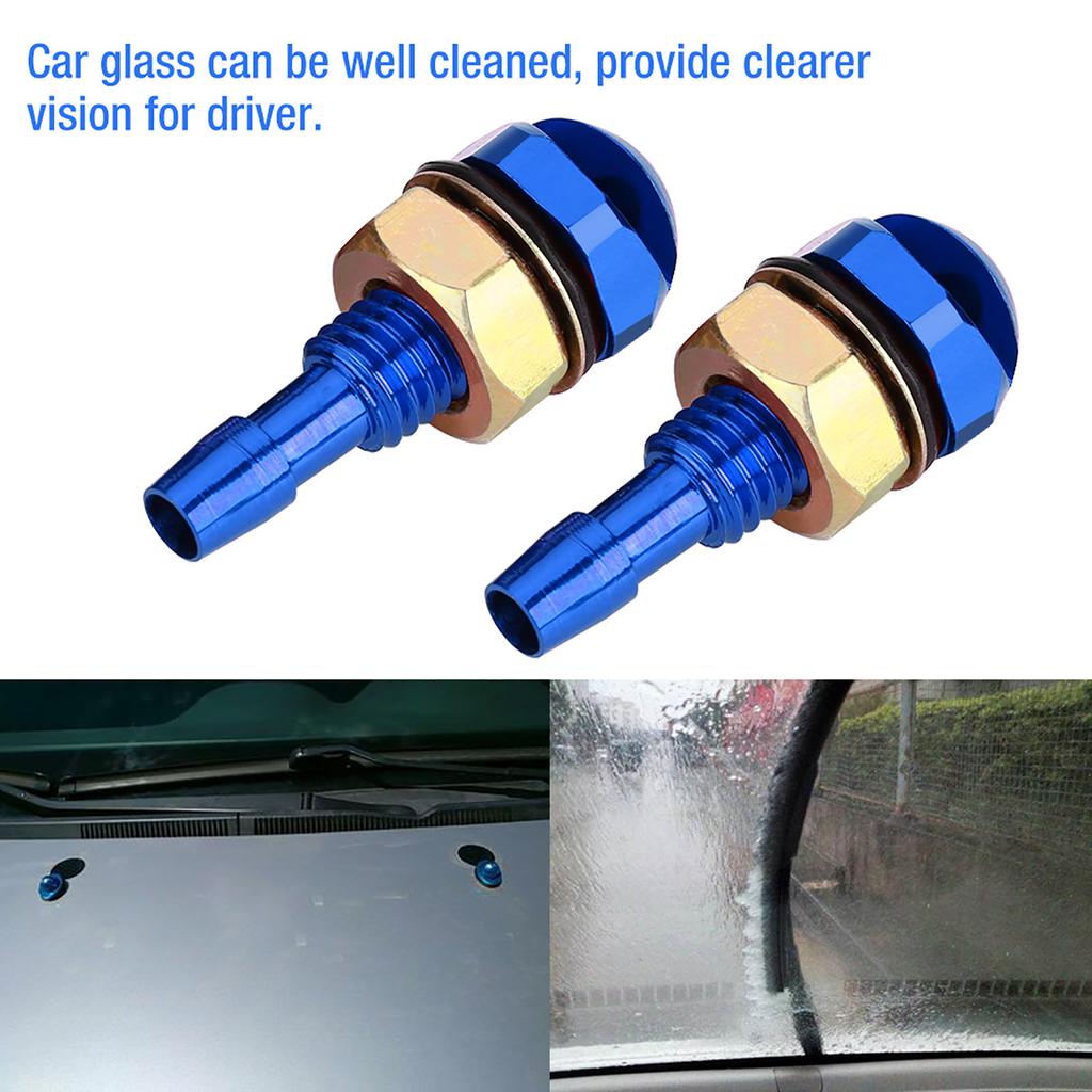 2pcs Universal Aluminum Alloy Car Auto Front Windshield Sprayer Washer Nozzle Blue