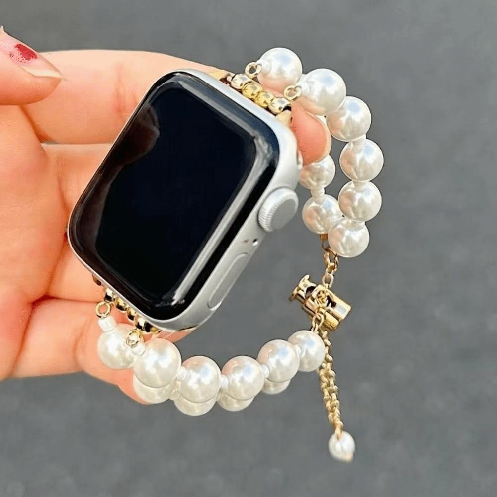 38/40/41/42/44/45mm Beads Metal Link Strap Crystal Adjustable Watch Band for Apple Wristband Universal Beads Bracelet Loop Strap