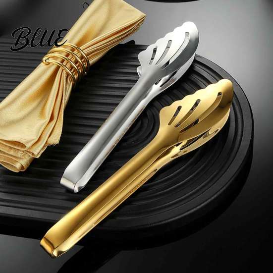 Long Handle Barbecue Serving with Tongs Steel Stainless Tongs Kitchen Buffet Food Non-Slip Grip for Grilling Hollow Out Grill