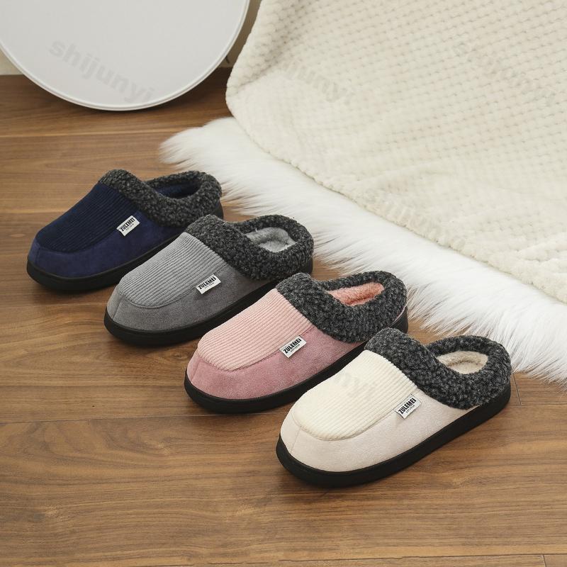 Fashion Couple Home Cotton Shoes Winter Plush Thicken Women Cotton Slippers Lightweight Comfortable Soft Sole Men Non Slip Casual Flats