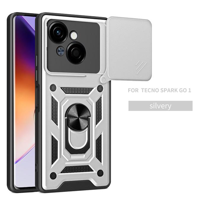 Luxury Slide Camera Lens Case For Tecno Spark Go 1/ Pop 9 4G Shockproof Bumper Cover vehicle-mounted Magnetic Kickstand Cover