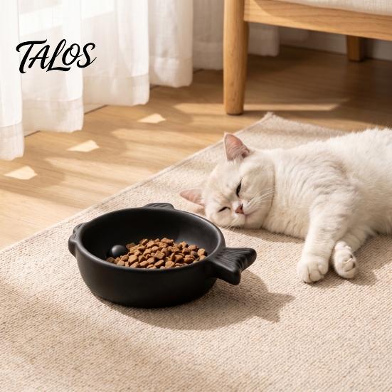 Pet Supplies for Small Cats Fish Shaped Cat Bowl, 3D Printed Slow Feeder Easy Clean Bowl Cute Plastic Food Dish Indoor Kittens