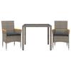 VidaXL Ensemble à manger de jardin et coussins 3 pcs gris rotin verre, ensemble de salle à manger d'extérieur, meuble de 3278651
