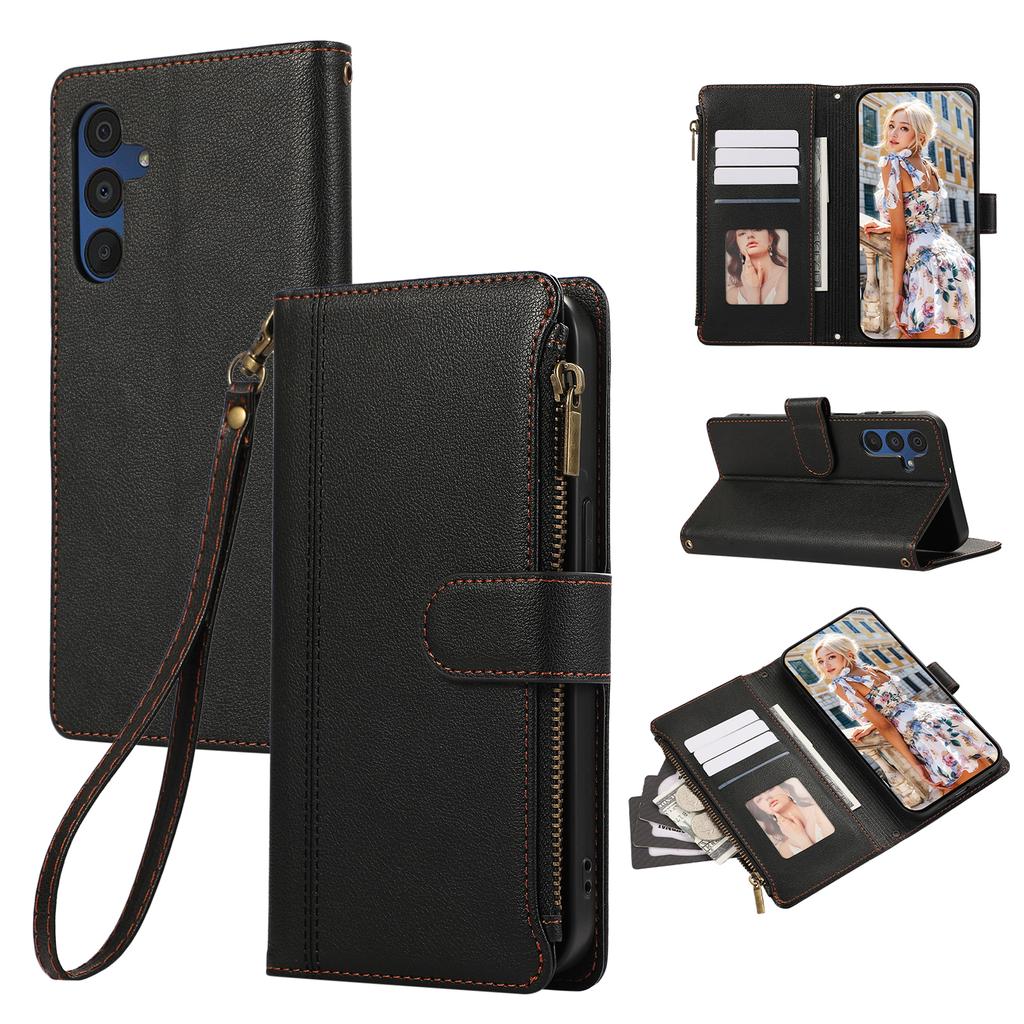 For Samsung Galaxy A36 5G Case Multi Card Slots Zipper Leather Phone Cover with Wrist Strap