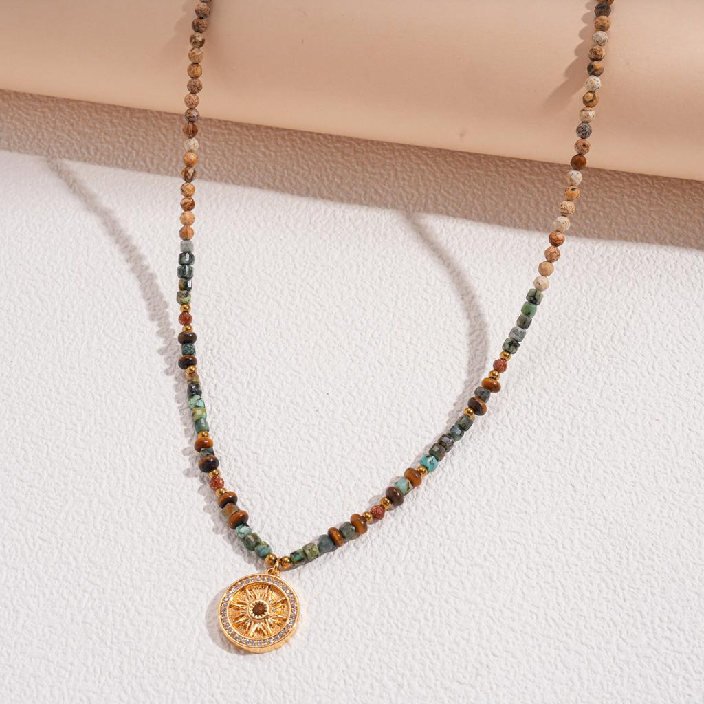 Tiger's Eye Beaded Love Mangstar Geometric Pendant Sweater Chain Maillard Wind Necklace