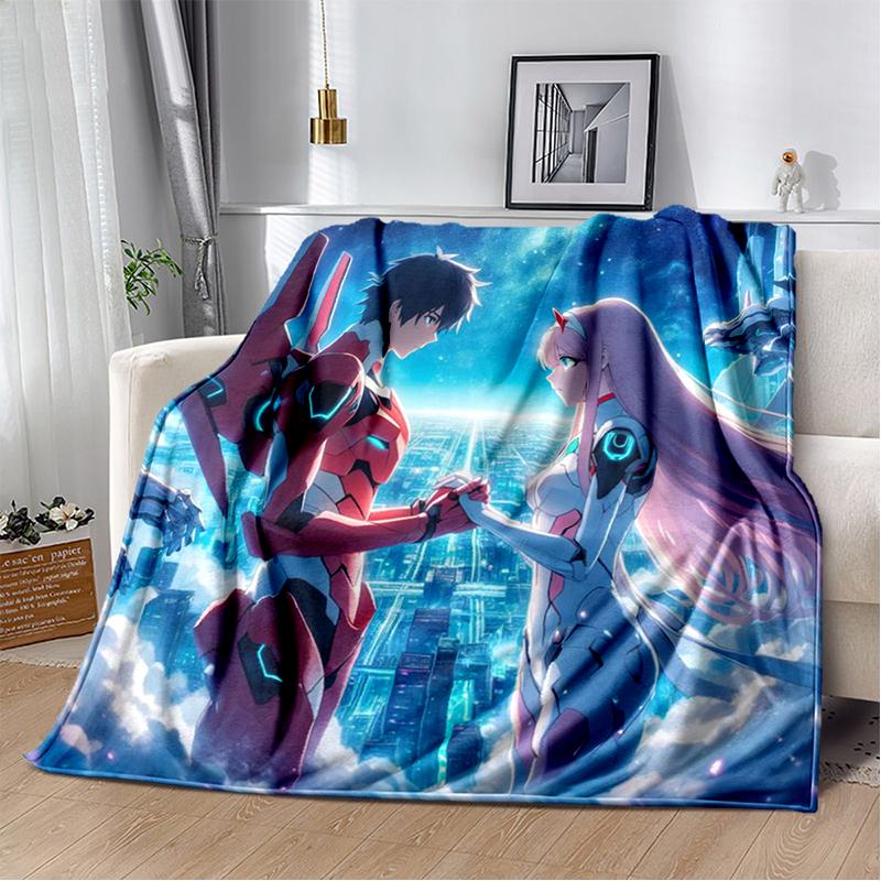 Zero Two 29 Style Cartoon 002 Hiro Sexy Girl DARLING In The FRANXX Flannel Blanket,Soft Throw Blanket for Home Bedroom Bed Sofa