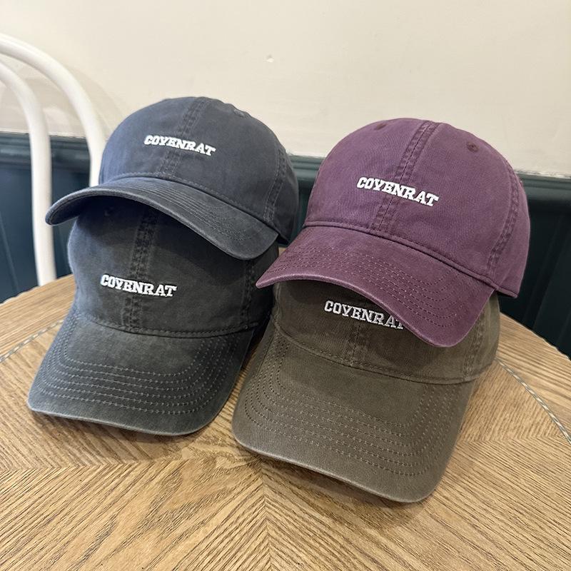 Simple Embroidered Letters Washing Cotton Baseball Hat for Women Street Couple Showing Their Faces, Small Wide-brimmed Baseball Cap for Men