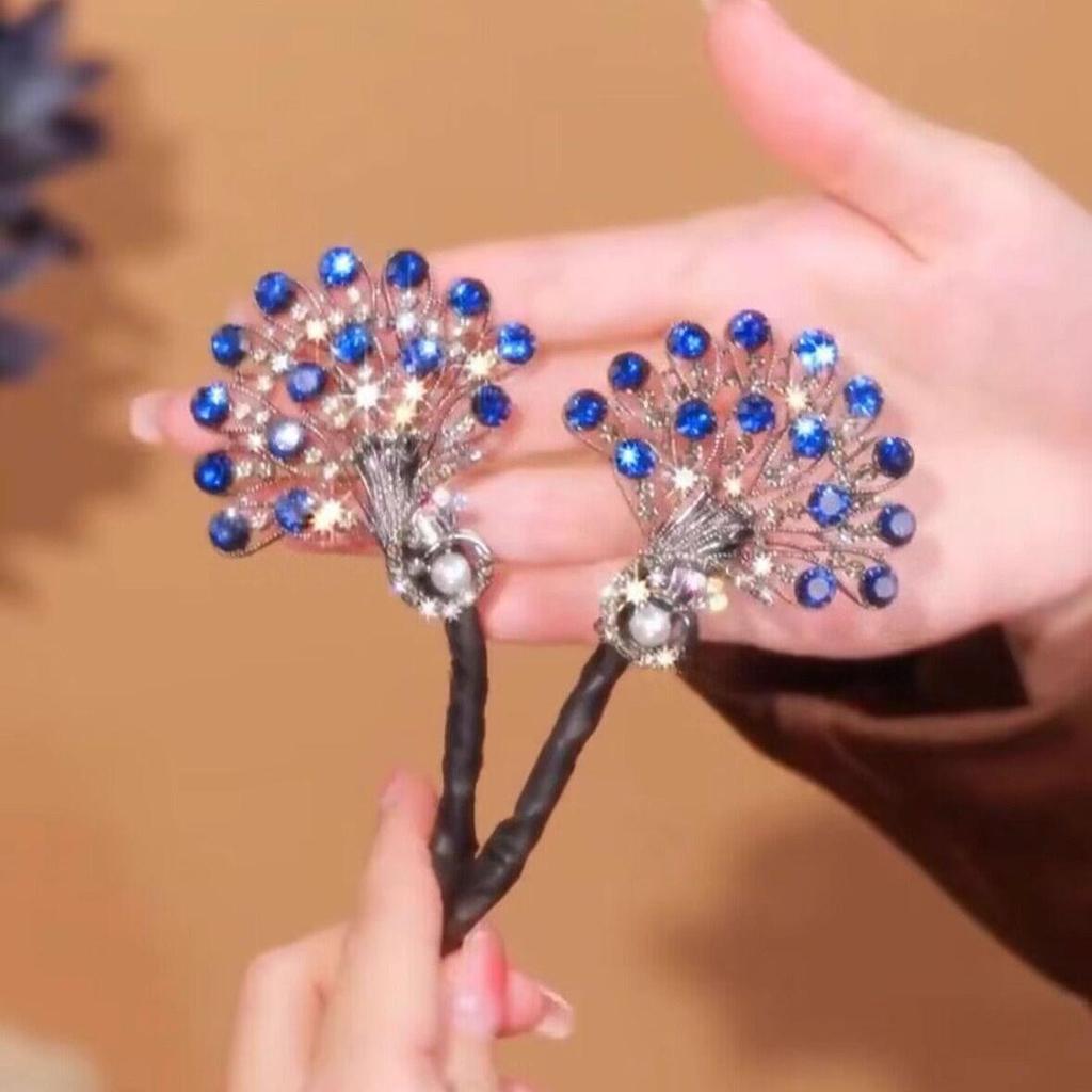 Elegante Retro Pfau Haarnadel Blume Duttspange für Frauen