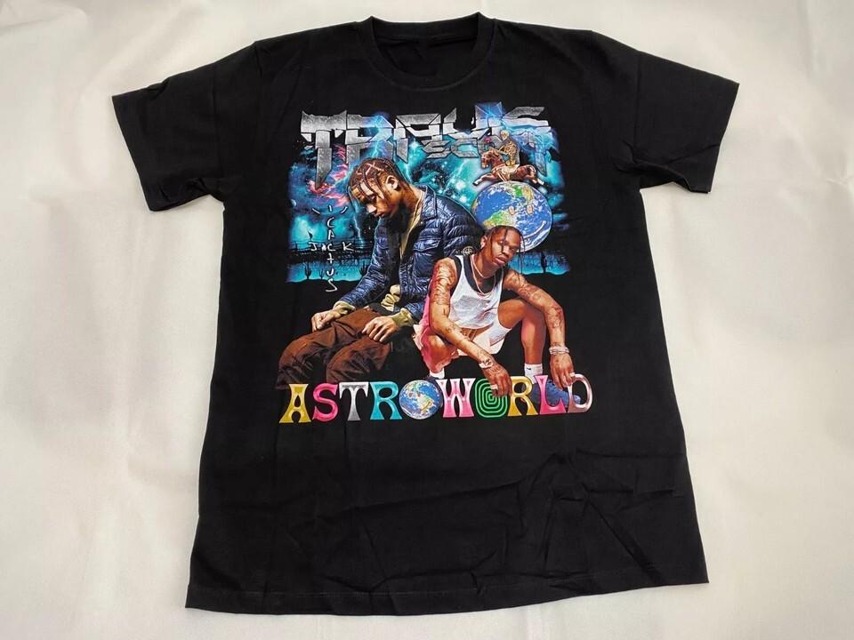 Vtg TRAVIS SCOTT Astroworld Tour Cotton Black Full Size For Men Shirt KN048 S