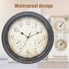 Wall Clock Outdoor Garden Wall Clock with Thermometer Water-proof Room Decoration Clocks Battery Operated for Garden Home Decor