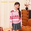 Balabala Girls' POLO Collar Heart Pattern Knit Sweater