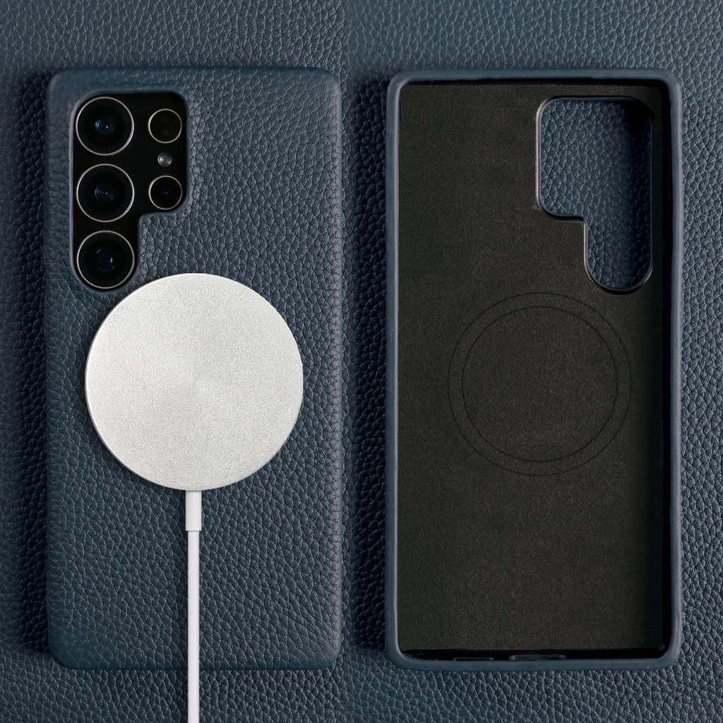 Luxury Cowhide Magnetic Suction Leather Case For Samsung Galaxy S25 Ultra S24 Plus S23 FE S22 S21+ Full Edge Protection Cover