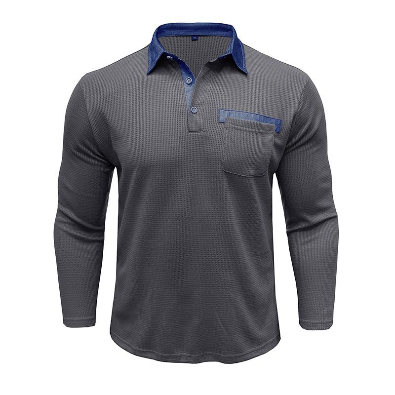 Autumn New Men's Long-sleeved Waffle Polo Shirt Fashion Men's Lapel T-shirt Tops