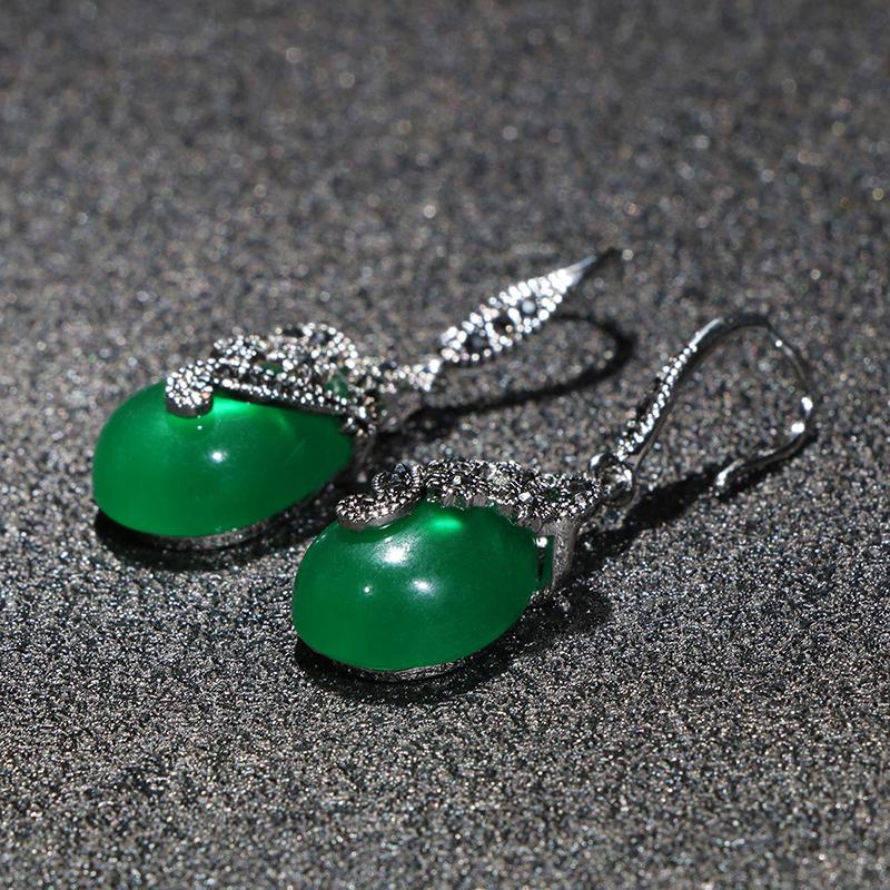 Cellacity Vintage Prata 925 Jóias Gota D'água Em Forma De Pedras Preciosas Brincos para Mulheres Esmeralda Rubi Gotas De Orelha Temperamento Festa