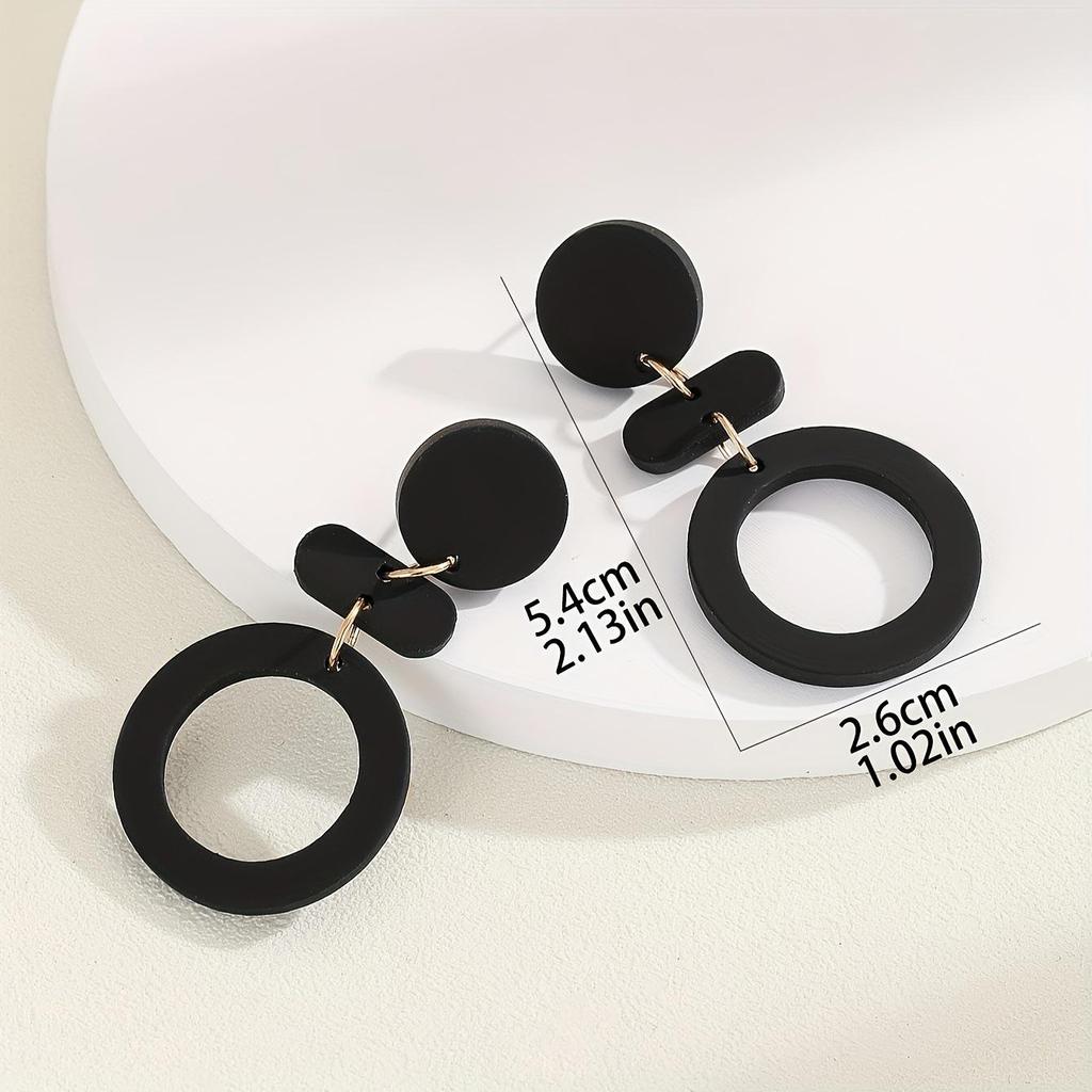 European-American Fashion: Black Geometric Acrylic Pendant Earrings