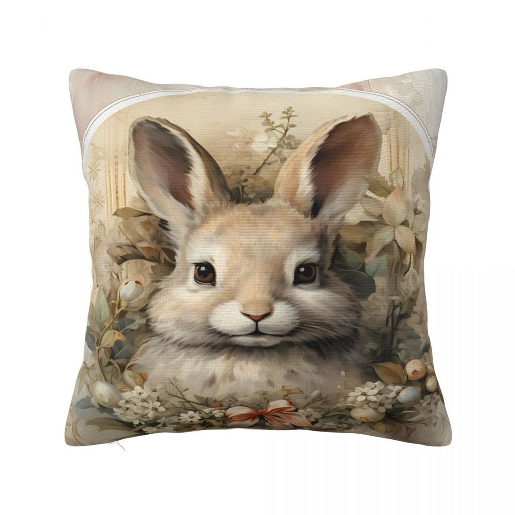 Easter Rabbit Square Pillow Case Cushions for Sofa Bunny Flower Custom Pillowcover Home Decor