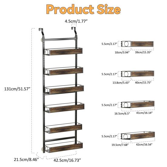 2 In 1 Over The Door Pantry Organizer, Wall Mounted Spice Rack, 6/8 Layer Design Spice Cabinet, Pantry Door Seasoning Shelves with Adjustable Basket