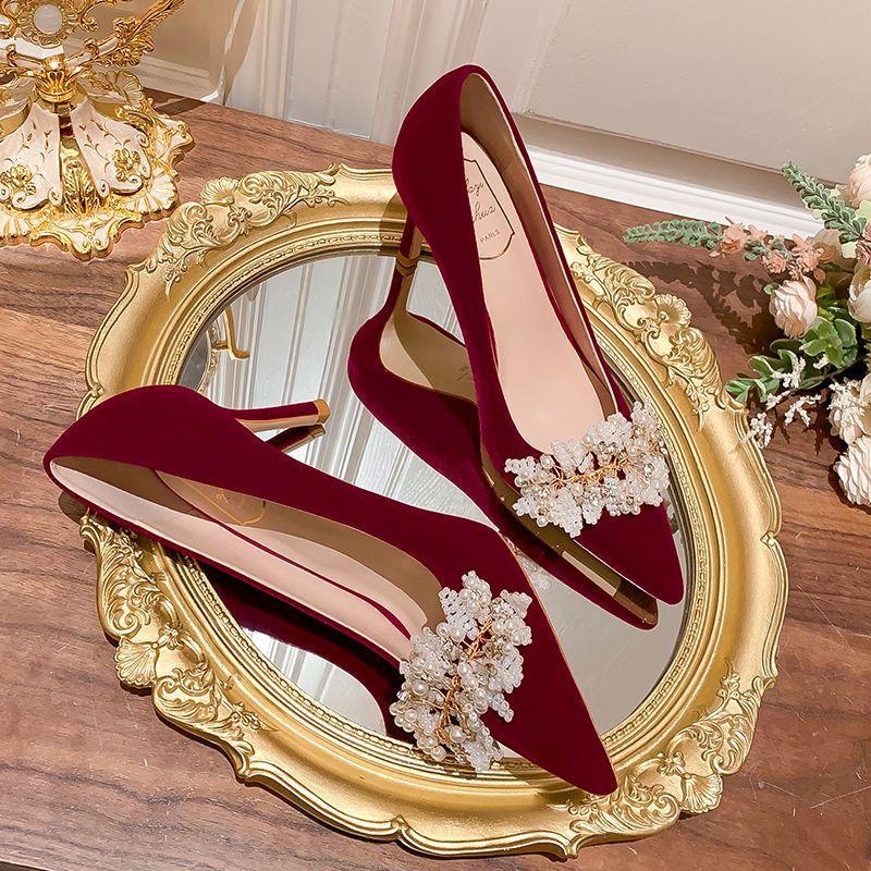Temperament Chinese Xiuhe Bridal Wedding Shoes Thin Heel Thick Heel Toast High Heels High Heels Thick Heel Wedding Dress Single Shoes