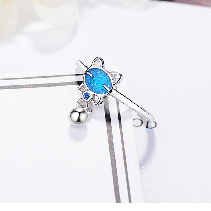 Korean Trend Blue Cat Opening Ring For Women Exquisite Crystal Zircon Adjustable Ring Accessories Cute Girl Jewelry Gift
