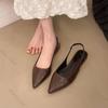 Women's Leather Pointed Toe Slingback Slip-on Low Heeled Sandals Soft Comfortable Casual Female Summer Daily Pumps Footwear Shoe