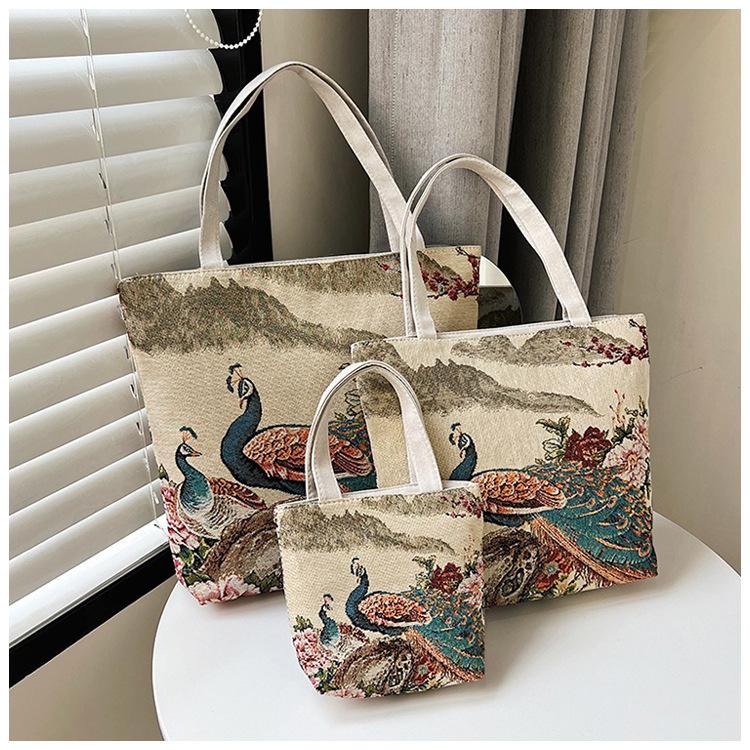 

Двусторонняя вышитая золотой нитью шелковая сумка большой вместимости, портативная сумка через плечо большой вместимости Medium